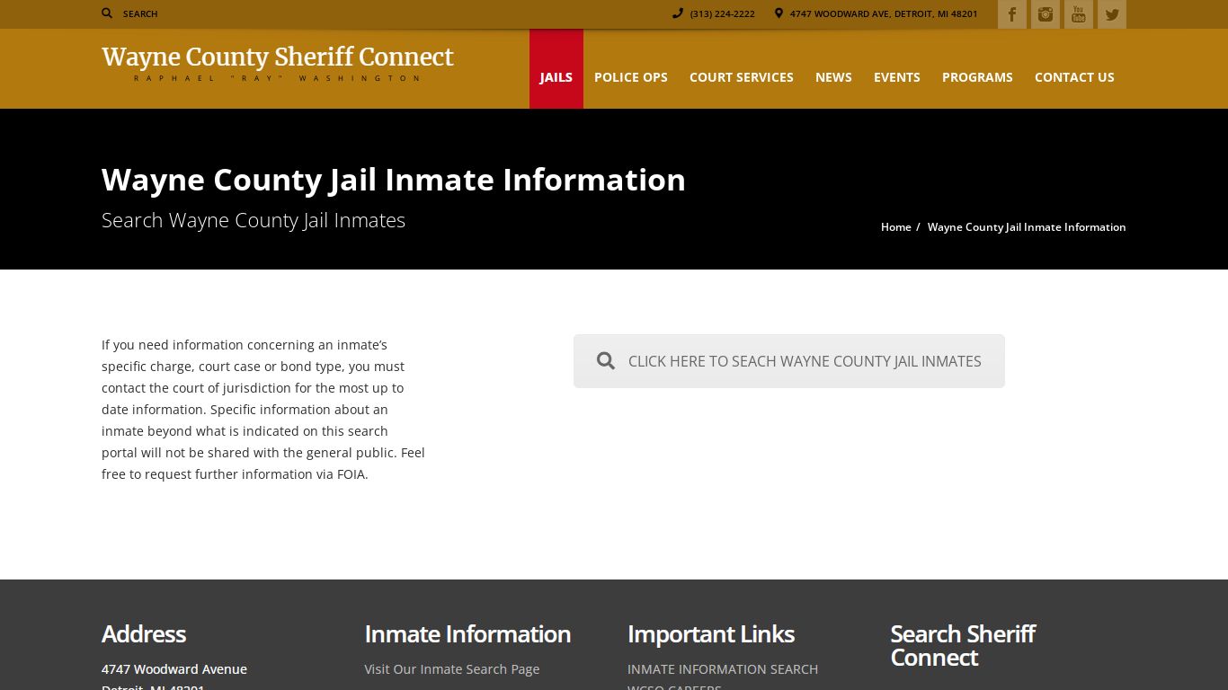 Wayne County Jail Inmate Information | Sheriff Connect