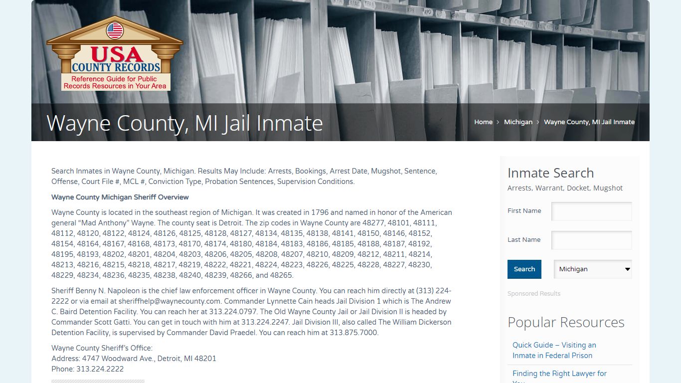 Wayne County, MI Jail Inmate | Name Search