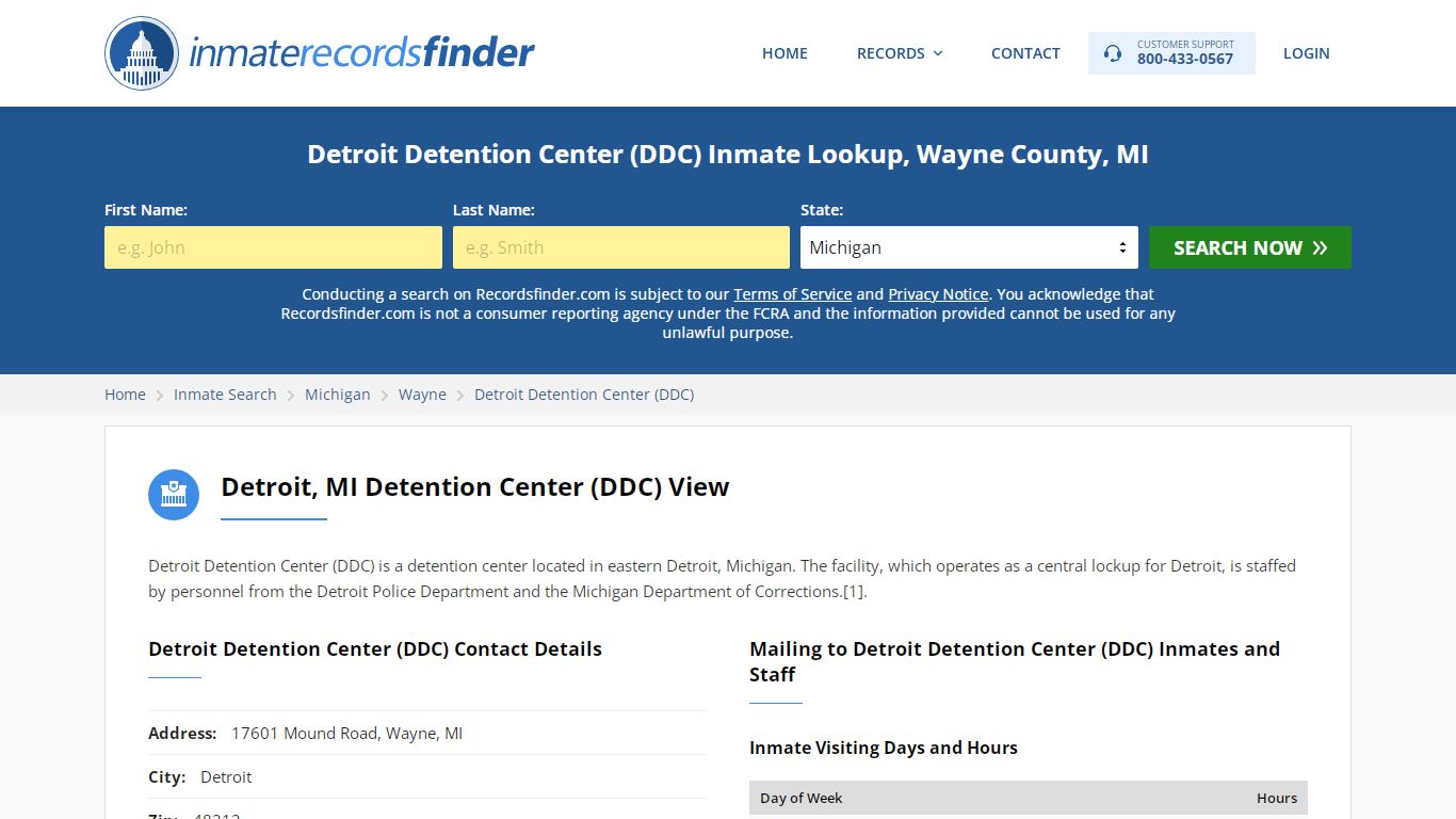 Detroit Detention Center (DDC) Inmate Lookup, Wayne County, MI